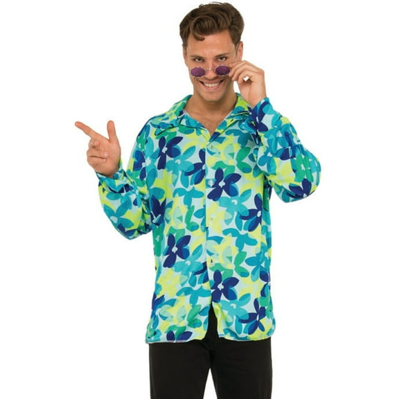 Men's 70s Groovy Dancing Dude Floral Disco Shirt Costume X-Large 48