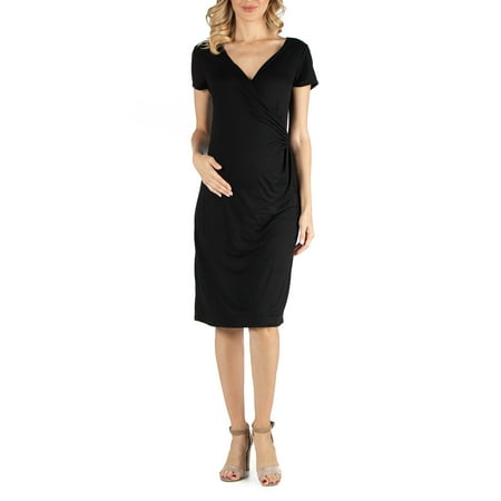 

24seven Comfort Apparel Faux Wrapover Maternity Dress with Cap Sleeves M0116184 Made in USA