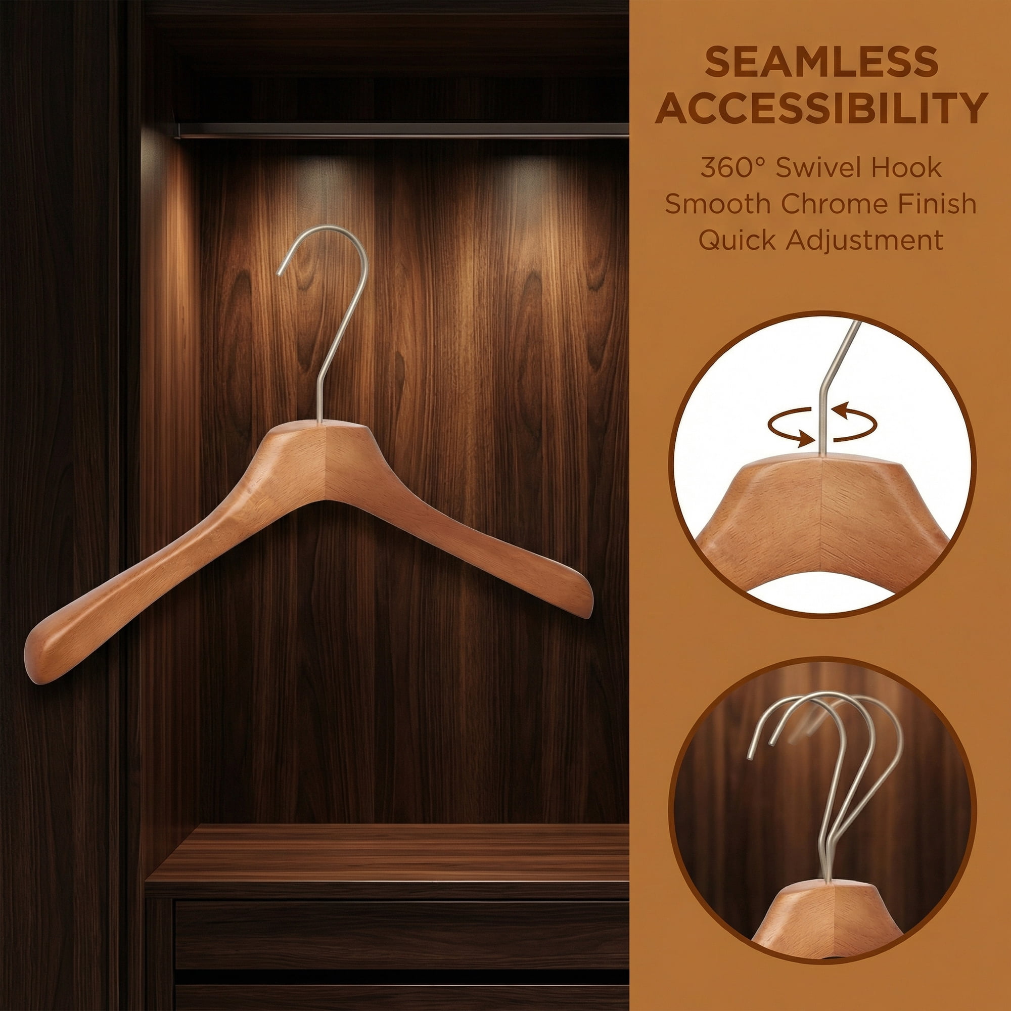 Unique Bargains 2 Pcs Wood Non-Slip Space Saving Hangers for Clothing Brown 16.9inch