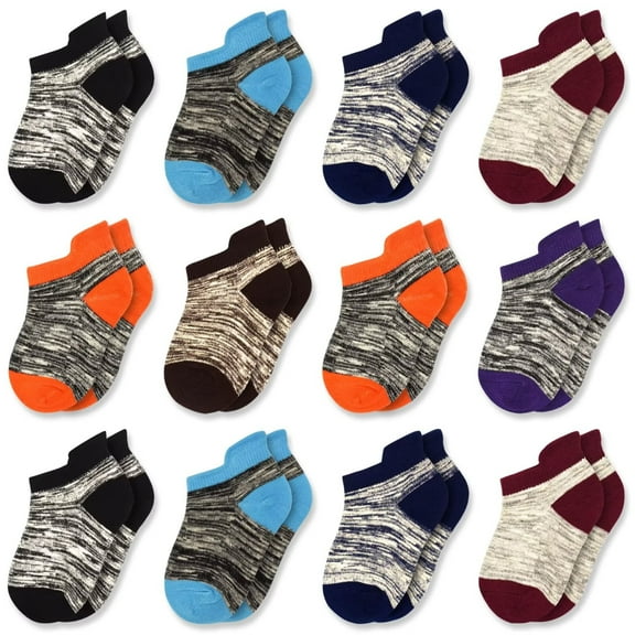 Skibeaut Kids' Athletic Cushioned Ankle Socks 12 Pairs Soft Cotton Low Cut Heel Tab Socks for Child Aged 1-14T