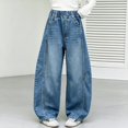 thumbnail image 2 of CPNG Girls Barrel Jeans Elastic Waist Baggy Wide Leg Denim Pants Trendy Loose Casual Y2k Streetwear Denim Trousers, 2 of 8