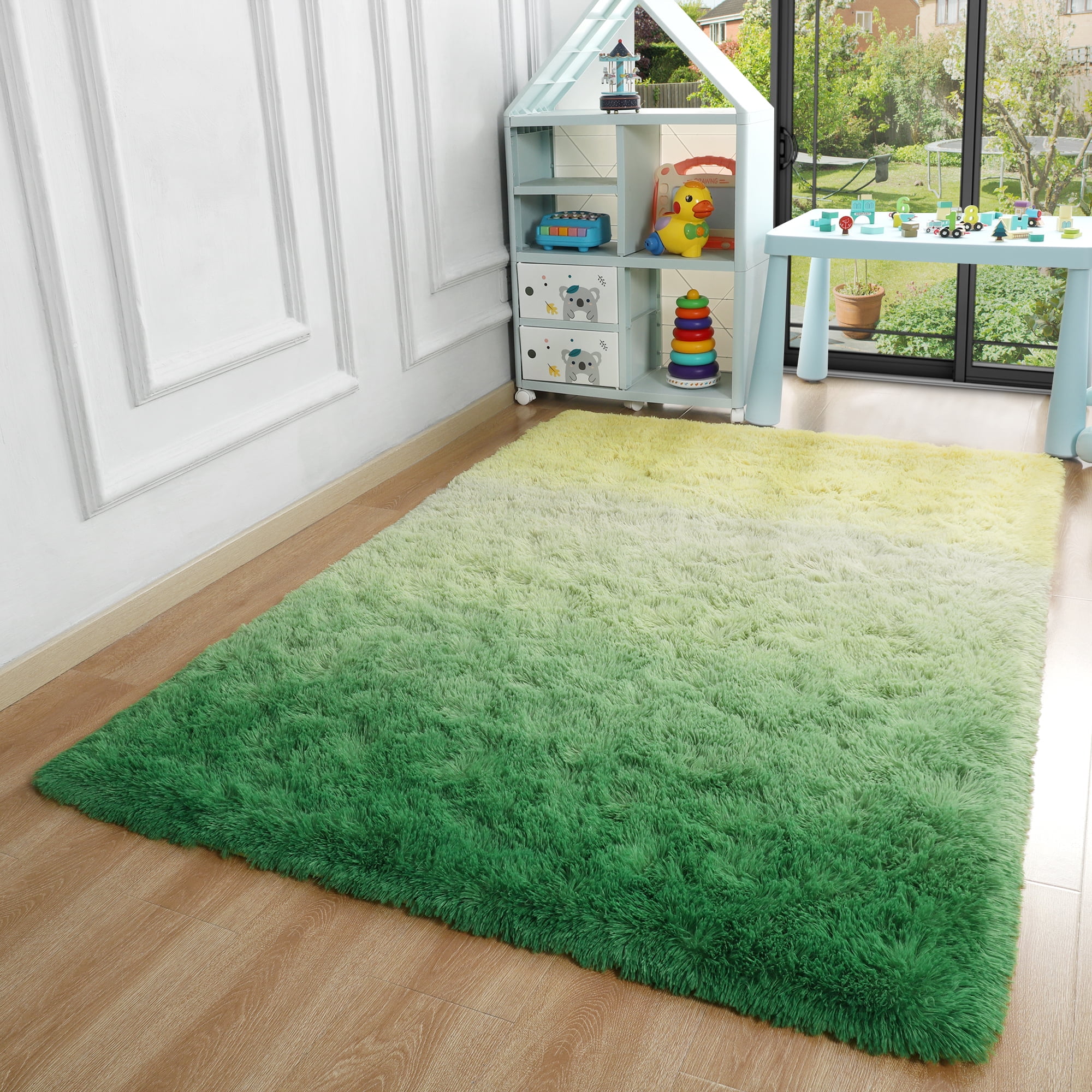 Junovo Gradient Modern Rugs Shaggy Rug Carpets for Bedroom, Living Room,Kids Room,4'x6',Gradient Green