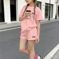 thumbnail image 1 of Zpanxa Ensemble 2 Pcs pour Filles Imprimé Col Rond T-Shirt à Manches Courtes avec Shorts Ensemble Décontracté Sportif 7-8 Ans, 1 of 6