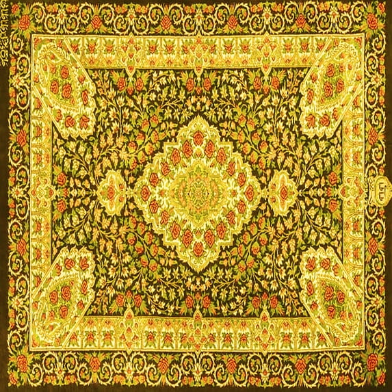Ahgly Company Indoor Square Medallion Yellow Traditional Area Rugs, 5' Square