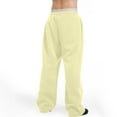 thumbnail image 5 of Dresfit Wide Leg Pants Mens Solid Color Elastic Waist Cotton Joggers Drawstring Open Bottom Baggy Sweatpants Straight Pull on Cotton Travel Pants Yellow S, 5 of 5