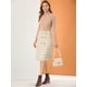 thumbnail image 4 of Falda de cintura alta a media pierna delantera con botones envolventes de imitación vintage a cuadros para mujer Beige S, 4 of 6