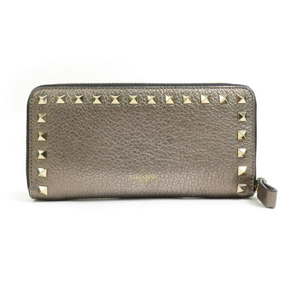 Pre-Owned Valentino Garavani Round Long Wallet Rockstud Leather Gold x Black Women's... (Good)