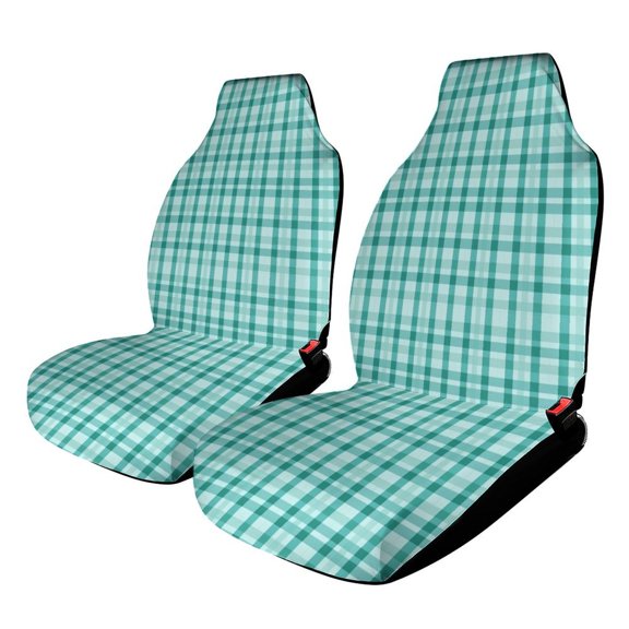 Plaid Pattern Green Car Seat Covers Pack of 2 Universal Front Seat Protective Cover