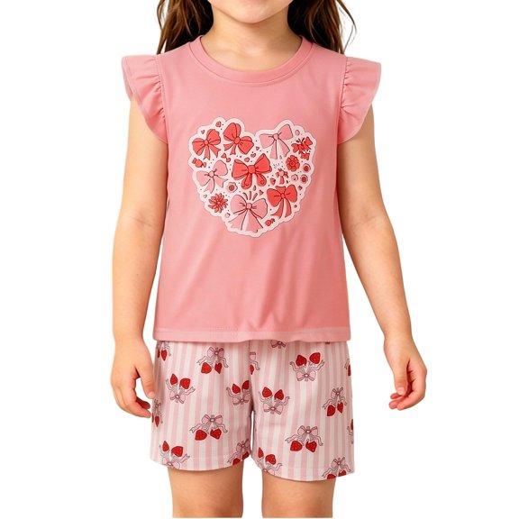 Toddler Girl Outfits Short Sleeve Printed Tops and Shorts 2 Piece Outfits Size 12-18 Months