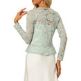 thumbnail image 4 of INSPIRE CHIC Valentine's Day Women's Floral Lace Cardigans Tie Front Ruffled Hem Sheer Crop Bolero Shrug 2XL Grey, 4 of 7