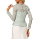 thumbnail image 3 of Cárdigan de encaje floral para mujer Inspire Chic, con lazo en la parte delantera, dobladillo con volantes, bolero corto transparente, 3XL, gris, 3 of 6