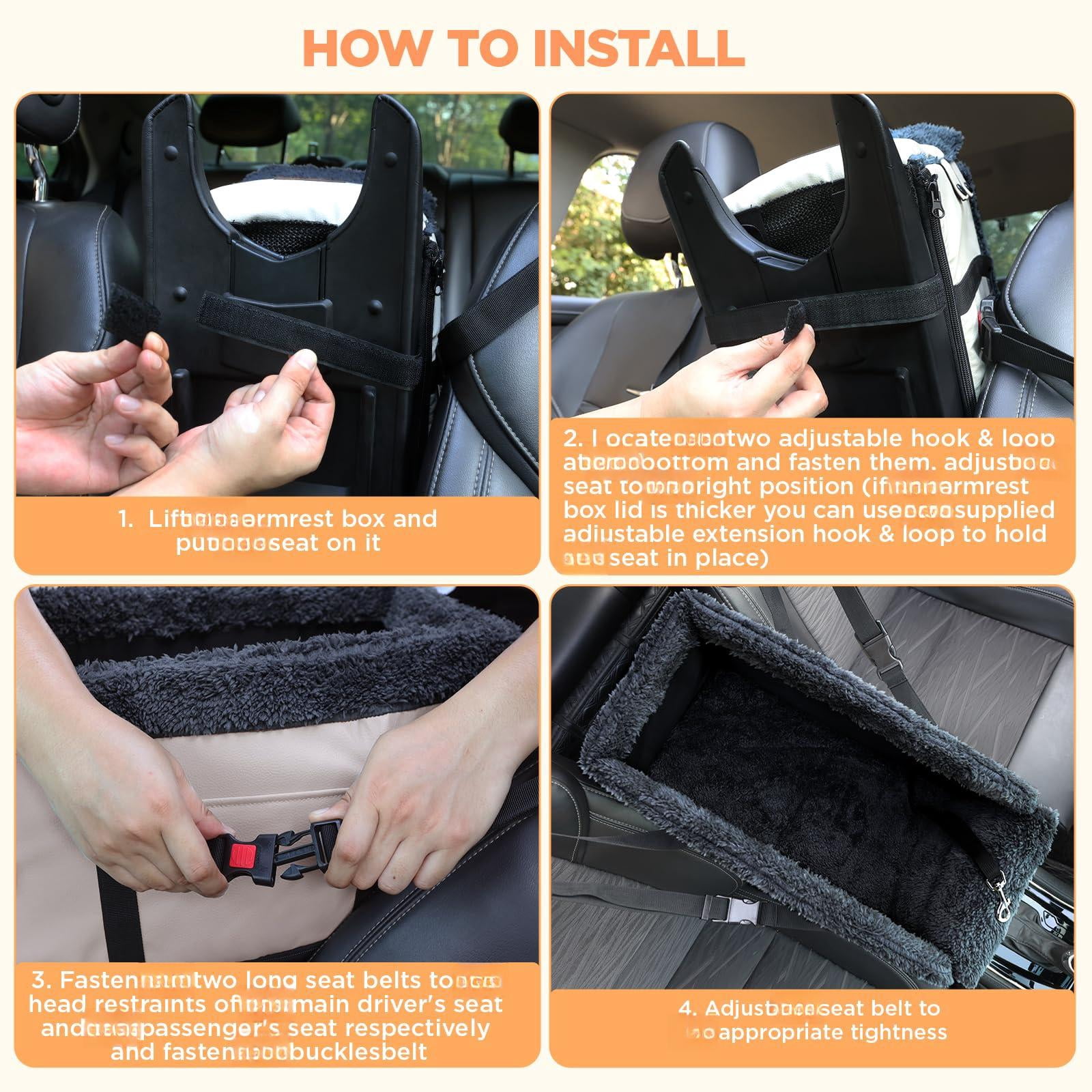 Center Console Dog Car Seat For Small Dogs Pu Leather Booster Washable Foldable Puppy With Safe Protection Hooks Adjustable Straps And Storage Pocket Pet Up To 15lbs