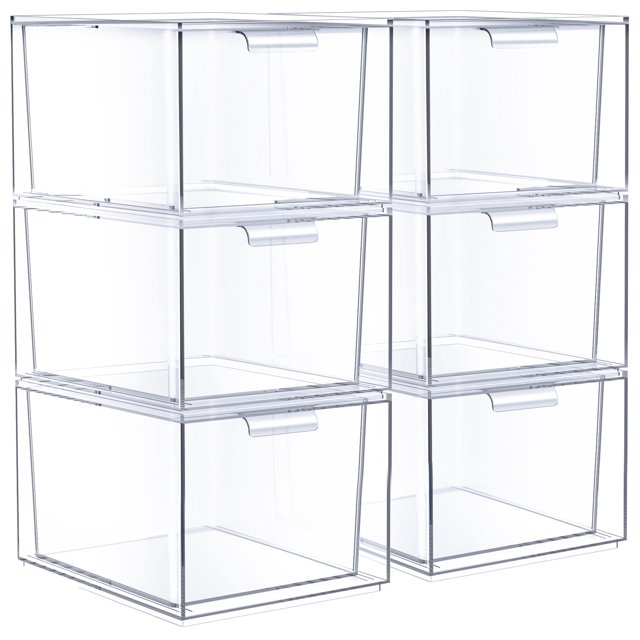 Sorbus Cajones Acrílicos Apilables Organizadores de Maquillaje: 6 Contenedores de Plástico para Decoración, Organización de Baños, Suministros de Oficina, Organizador de Cajones, Debajo Del Lavabo