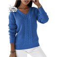 thumbnail image 2 of Mode Automne et Hiver 2023 Haut Tricoté pour Femmes Col en V Élégant Vintage Tricot Chaud, 2 of 5