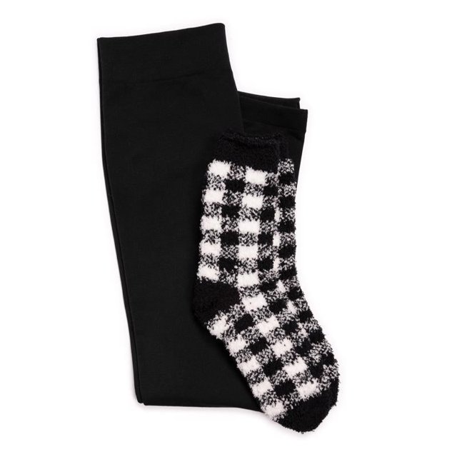 Conjunto de leggings y calcetines cómodos Muk Luks para mujer, varios colores, negro y blanco