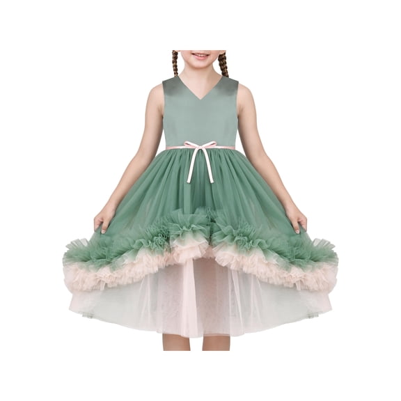 Girls Dress Green Ruffle Layered Tulle Mesh Christmas Princess Tutu 6 Years
