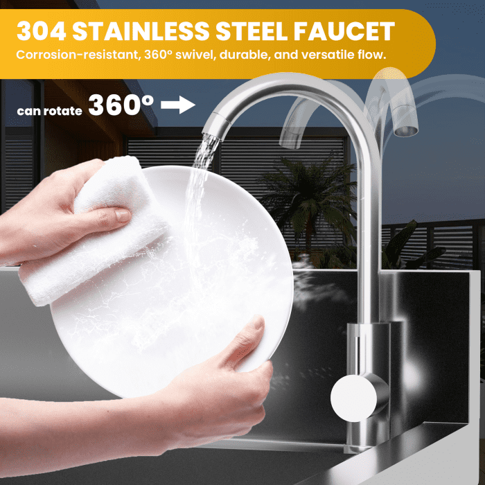 Single Bowl Stainless Steel Sink, with Solid Workbench, Sturdy 304 Steel, Heavy Duty Utility Sink, Bar Sink, for Outdoor Kitchen, Farmhouse Setting, Restaurant Prepx