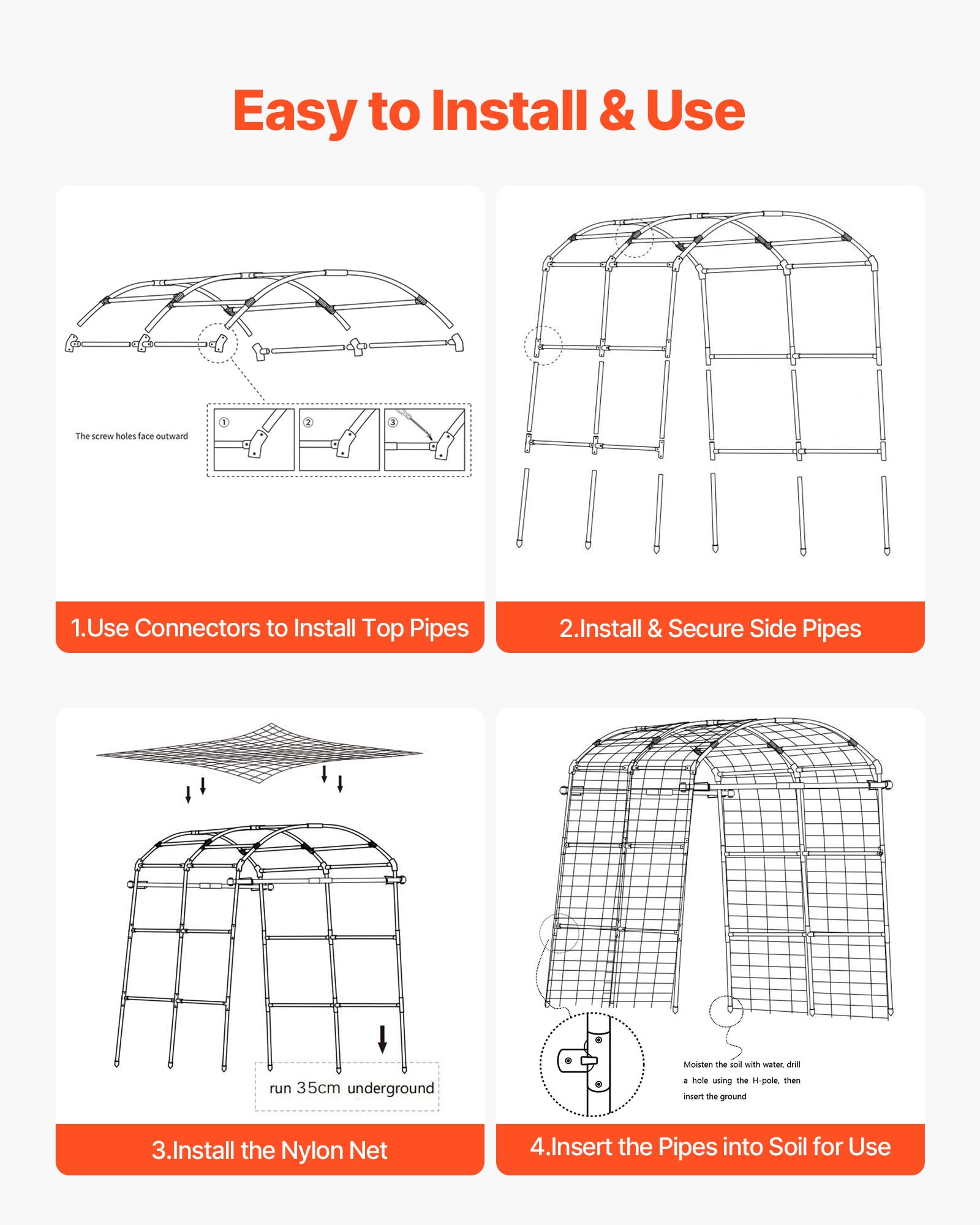 VEVOR Cucumber Trellis, U-Shape Garden Trellises for Raised Bed, Metal Arch Plant Support for Vine, Climbing Plants Outdoor, Peas, Beans, Zucchini, Tomato, Squash, Flower (70.87 x 44.09 x 82.99 in)