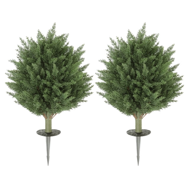 HOMCOM 24" Artificial Cypress Trees with Ground Stake, Set of 2, Green