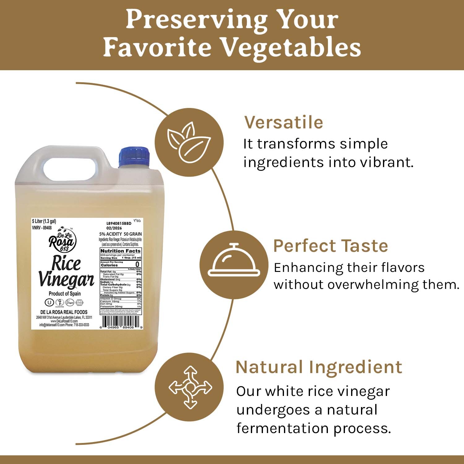 De La Rosa 613  5-Liter Rice Vinegar: Gluten-Free, Non-GMO
