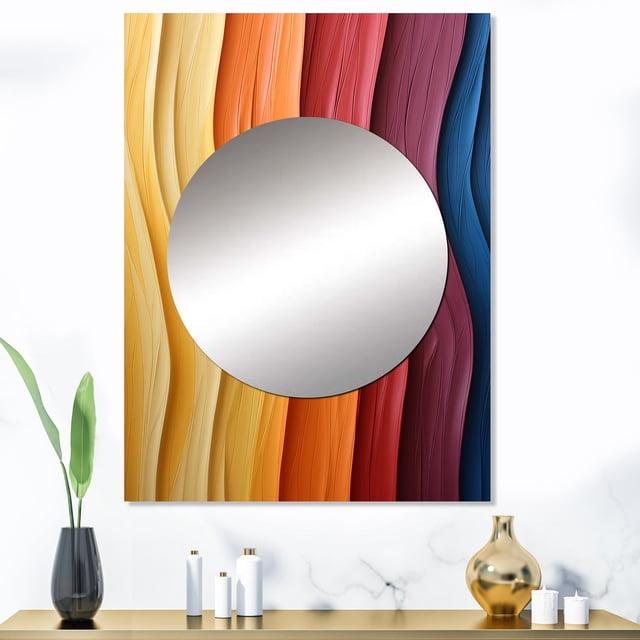 Designart "Multicolor Wave Ashanti To The Throne" Abstract Shapes Mirror Wall Decor - Modern Multicolor Abstract Hallway Wall Mirror Art - 40" x 30" Inch