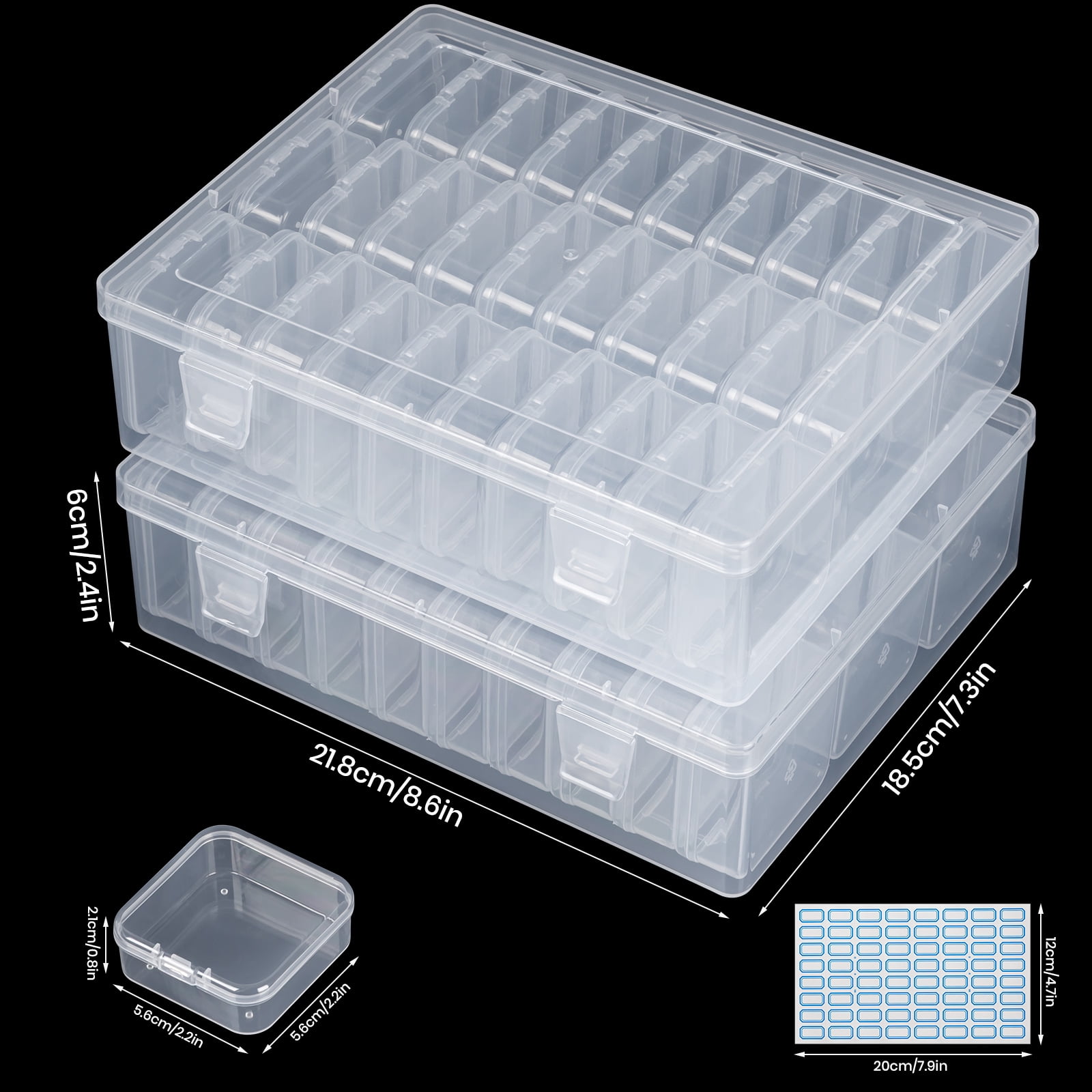 30 Slots Bead Organizer Box, Bead Storage Containers, Mini Clear Craft Bead Storage Box Rhinestone Organizer Storage Bead Organizers and Storage with Hinged Lid Labels for Seeds Art Craft (2 Pack)