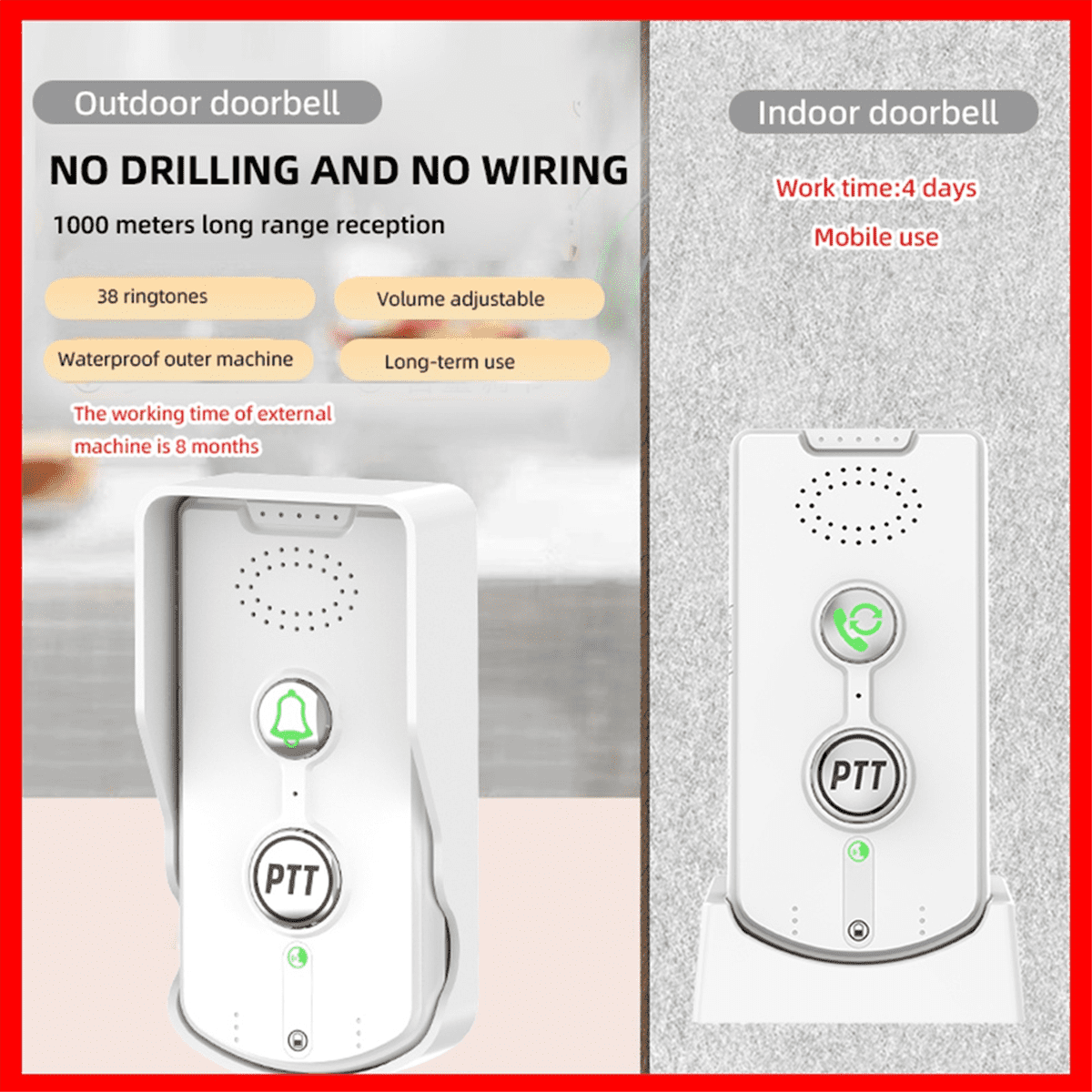 1000M Wireless Long Distance 2.4Ghz Audio Door Phone Voice Sender&Reciever Intercom Doorbell Black,1 pair * Wireless intercom pager,black
