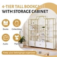 thumbnail image 5 of PORKISS 4 Tier Tall Bookshelf, Modern Etagere Bookcase with Storage Cabinets and X-Bar Frame, Freestanding Display Open Shelf for Home Office, Adults, Gold/White, 5 of 13