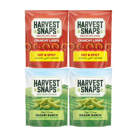 Harvest Snaps Veggie Chips Multipack – Hot & Spicy & Wasabi Ranch – 4 Count, 2 Each Flavor – Gluten Free, Plant-Based Protein, Healthy Crunchy Snack