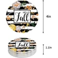 thumbnail image 1 of FMSHPON Hello Fall Maple Leaves and Pumpkin Black and White Stripes Set of 4 Round Coaster for Drinks, Absorbent Ceramic Stone Coasters Cup Mat with Cork Base for Coffee Table Bar Decor, 1 of 6