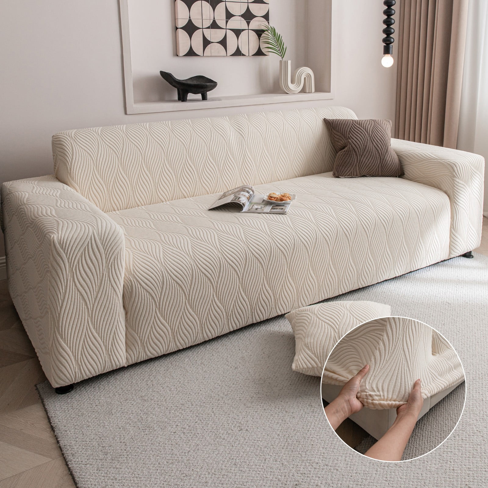 ANMINY Stretch Sofa Covers Couch Covers Furniture Protector Sofa Slipcover Leaf Pattern 2-seater (57"-73")