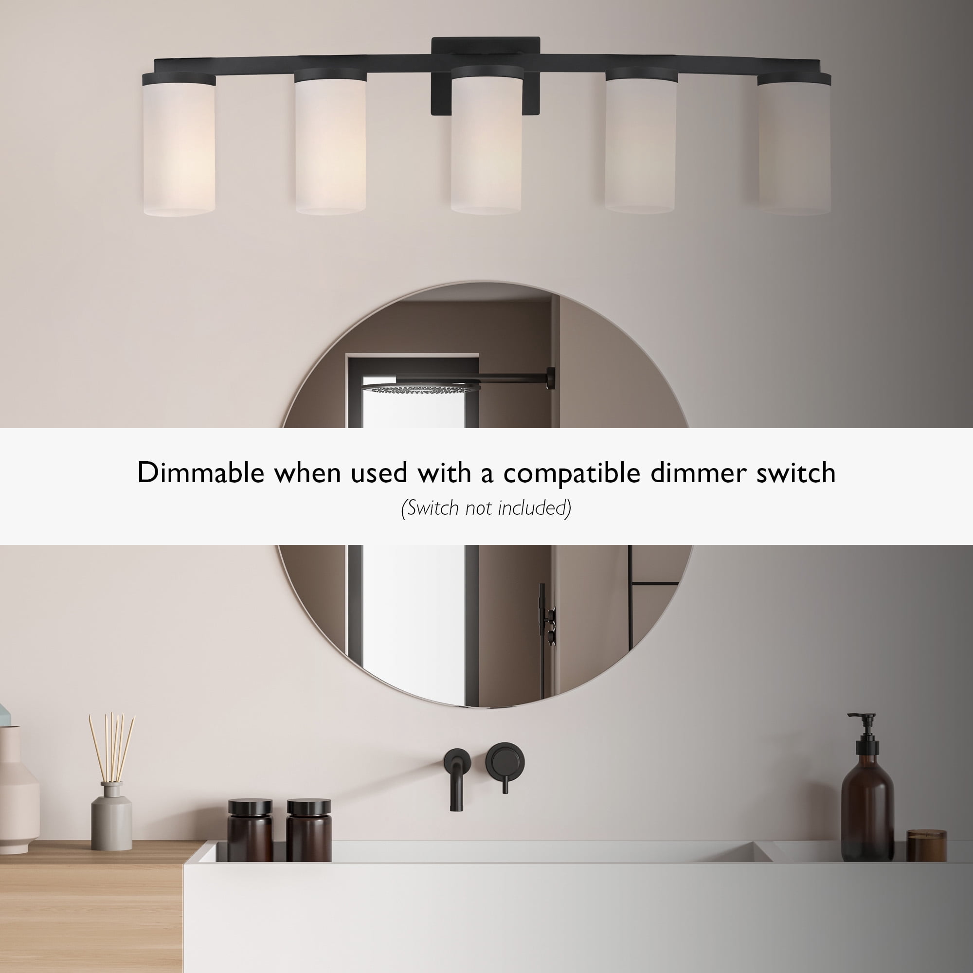 Design House Desta Transitional Indoor 5-Light Vanity Light with Curved Bar, Matte Black