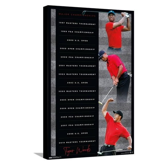 Tiger Woods - Majors Canvas Wall Poster, 14.725" x 22.375"
