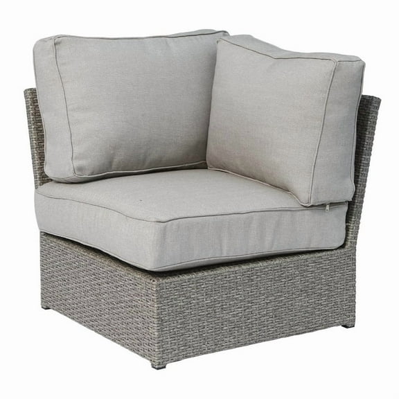 Living Source International Wicker Corner Wedge Patio Chair with Cushion in Gray