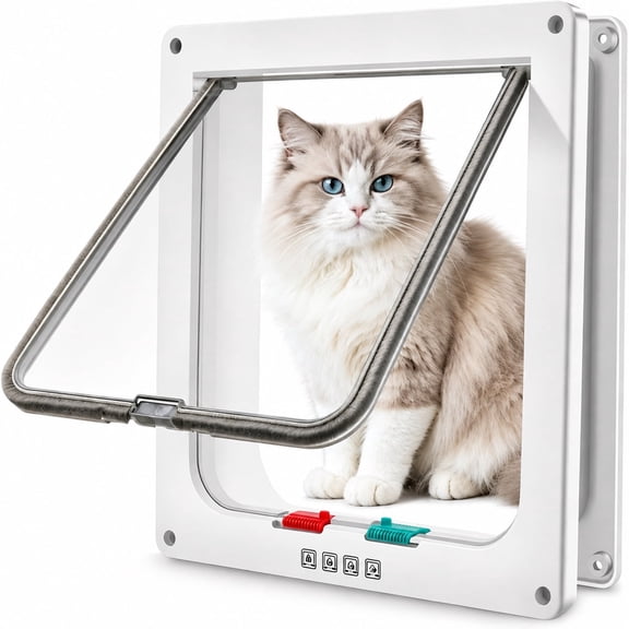 LQIQIZ X- Large Cat Door,4 Way Locking Cat Flap, 11’’×9.8’’ Large Cat Door with Brush Seal,Indoor Outdoor Pet Door for Cats & Small Dogs, Easy Install Interior Cat Door