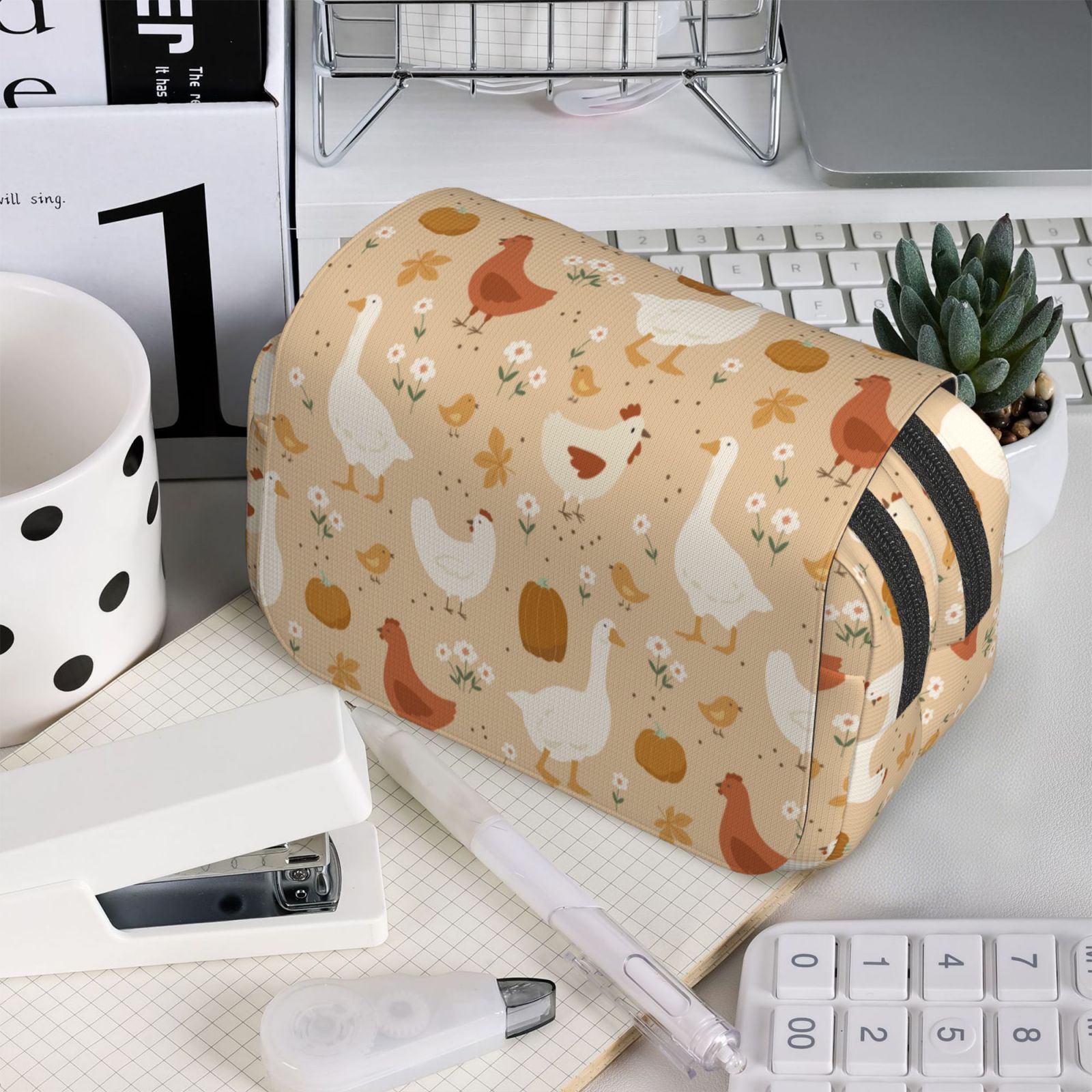 Rateoe Autumn and Thanksgiving Pattern Double Clamshell Pen Case, Storage Organizer with Two Zipper Compartments– Holds Up to 50 Pencils & Pens