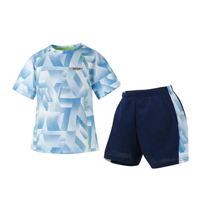 IFNWSV Ensembles d'Été pour Garçons Enfants Col Rond Manches Courtes Haut Respirant Shorts Taille Élastique Taille Moyenne Ados Ensemble de Sport 5-6 Ans