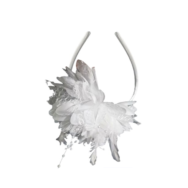Diadema Qarigey para Mujeres Boda Ceremonia Pluma Flor Ornamento Niñas Banquete Accesorio para el Cabello Blanco AP012180-01B