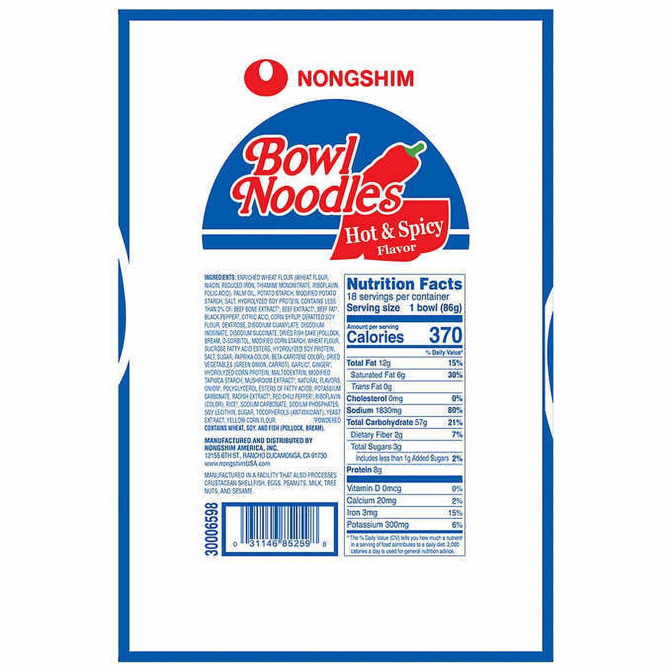 Nongshim Bowl Noodle Soup, Hot & Spicy, 3.03 oz, 18-count