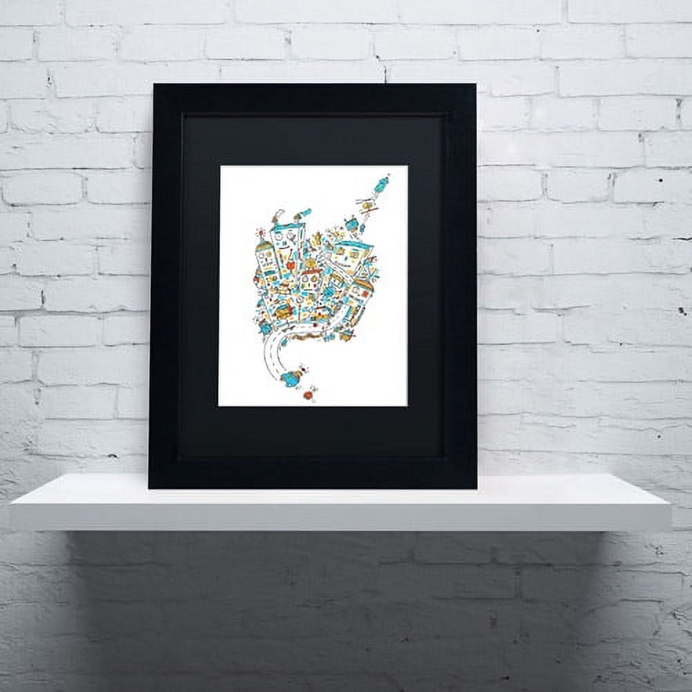 Trademark Fine Art "Robot City" Canvas Art by Carla Martell, Black Matte, Black Frame