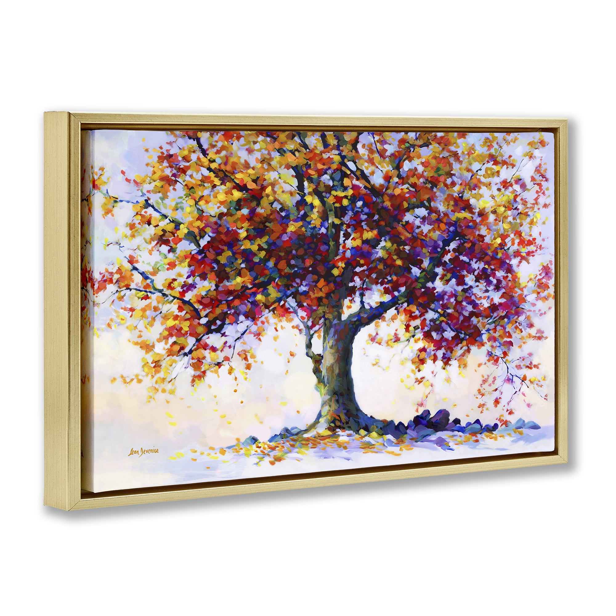 Stupell Industries Heartfelt Hues Tree Landscape & Nature Painting Gold Floater Framed Canvas Art Print Wall Art, 25 x 17