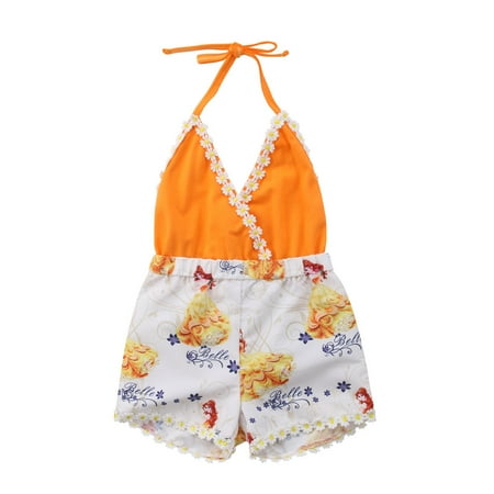 

0-5Y Newborn Baby Girl Princess cartoon Floral halter Romper girls cotton Jumpsuit Sunsuit Summer