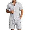 thumbnail image 2 of Short Sets for Men Cotton Linen Button Down Collared Shirt and Shorts 2 Piece Matching Set Mens Summer Outfits, 2 of 6