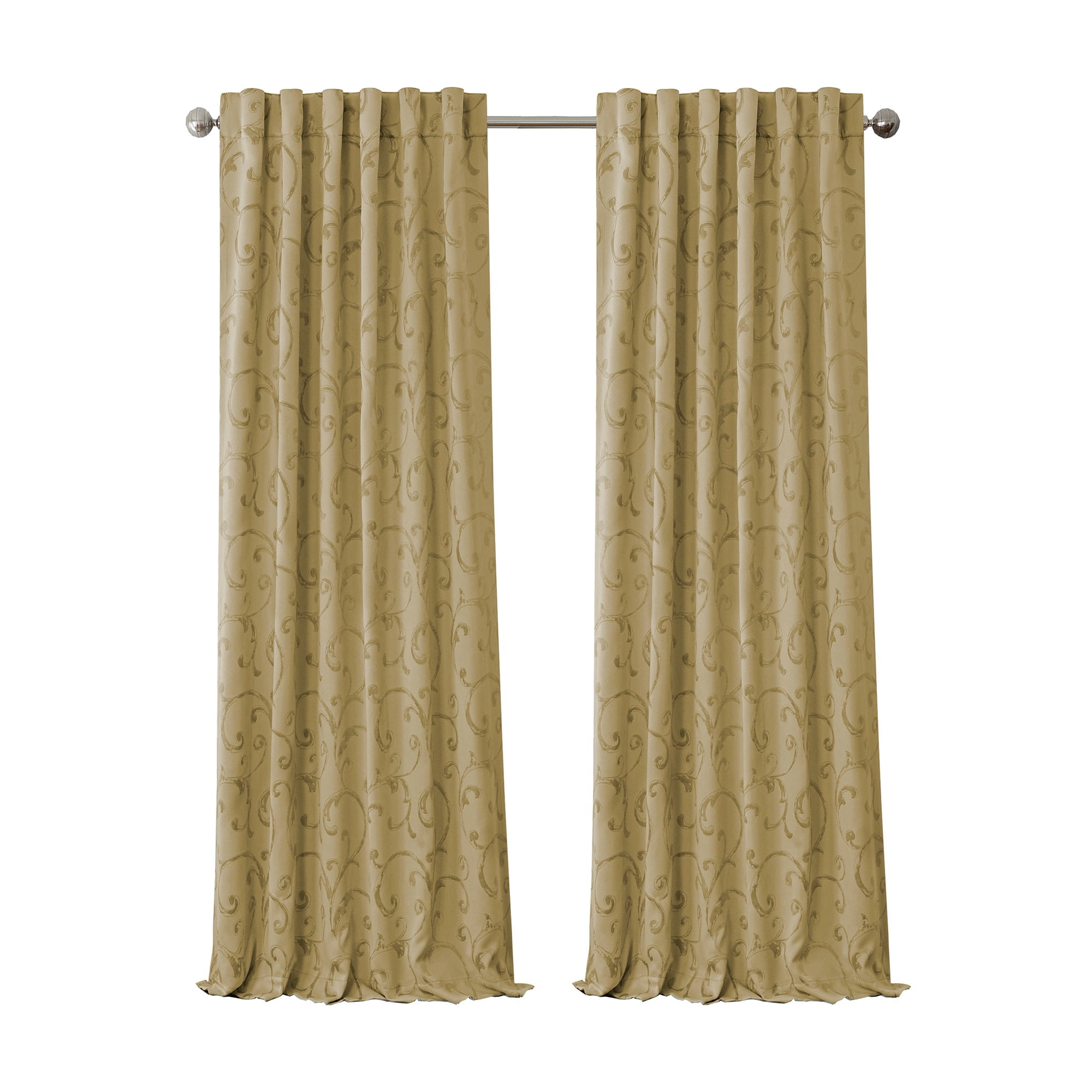 Elrene Home Fashions Mia Jacquard Scroll Blackout Window Curtain, Gold, 52" x 84"