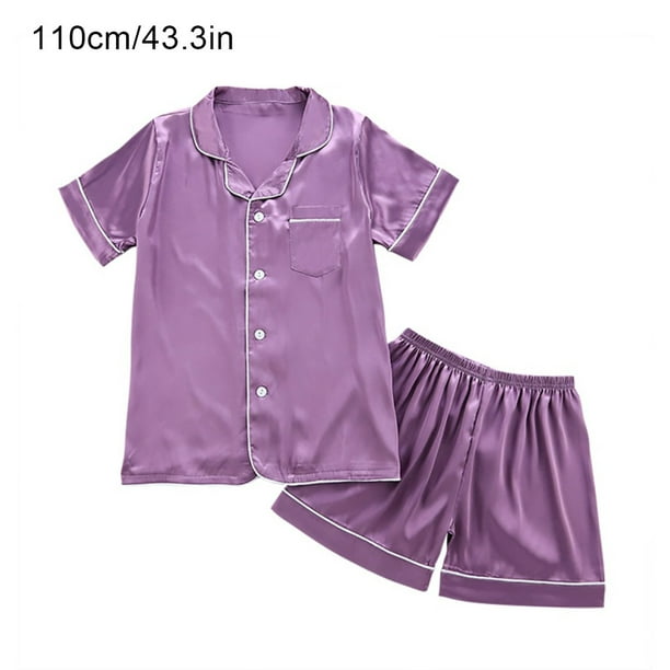 Kids Sleepwear Outfit Silky Short Sleeve T-shirt Shorts Nightgown