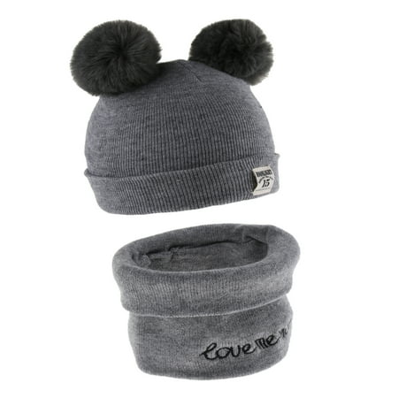 

Baby Boys Girls Knitted Pom Hats Newborn 0-12 Months Bobble Cap Wool Gray