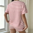 thumbnail image 5 of Morttic Women's Summer Casual Waffle Knit Stripe 2 Piece Set – Crew Neck Short Sleeve Top & High Waist Shorts Lounge Outfit Pink，XL, 5 of 6