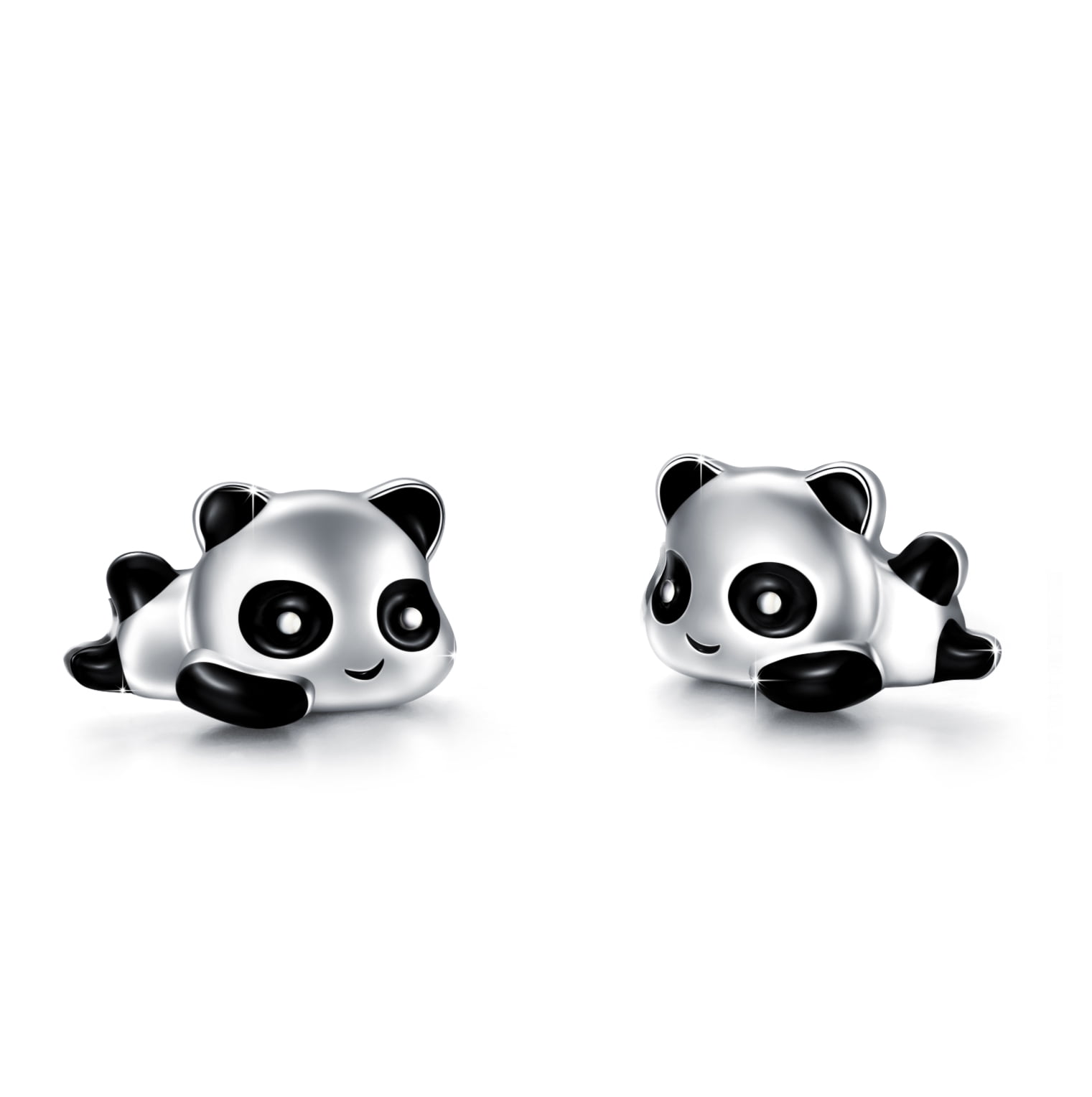 925 Sterling Silver Cute Panda Pink Heart Kids Girls Stud Earrings 