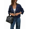 thumbnail image 3 of Women Cropped Trench Coat Casual Double Breasted Short Jacket Fall Fashion Outerwear with Belt Navy Blue M, 3 of 8