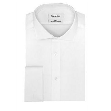 Calvin Klein Men's Non Iron Slim Fit Steel French Cuff Dress Shirt -White-15 Neck x 34/35 Sleeve